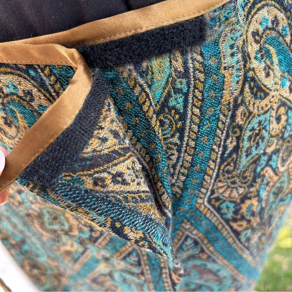 Vintage Karen Kane Wool A-Line Wrap Paisley Skirt with Fringe Size M/L